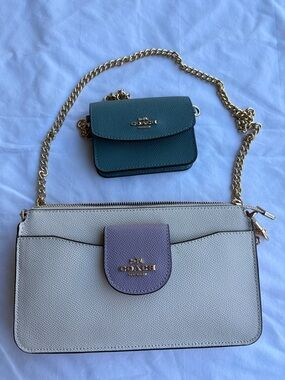 COACH Poppy Cream Crossbody with Lavender Flap & Teal Mini Pouch